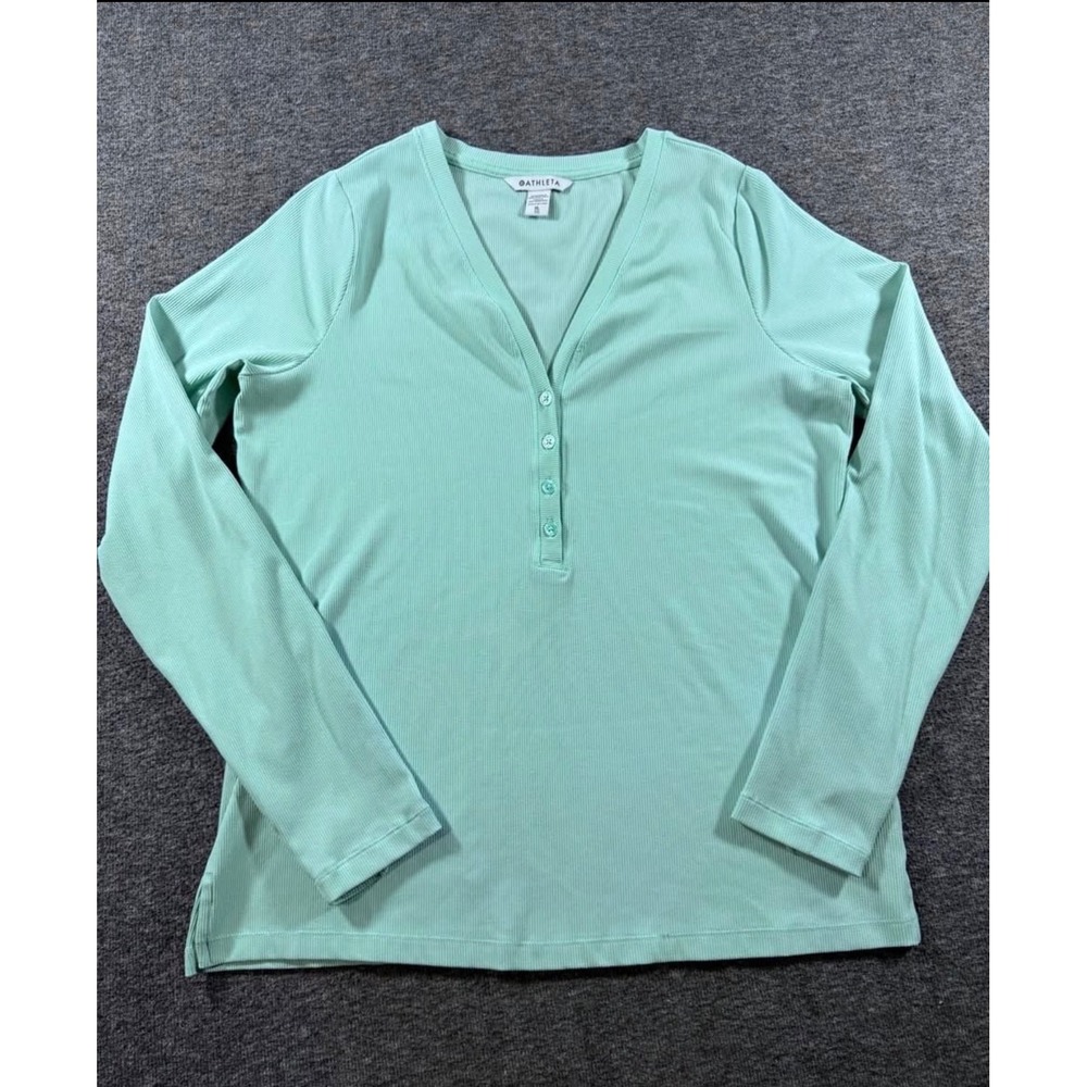Athleta Uptempo Ribbed Henley Top Mint Green Long Sleeve V-Neck XL - Picture 2 of 7